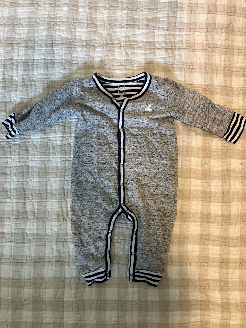 GAP Gray Marled One-Piece with Navy Striped Trim
